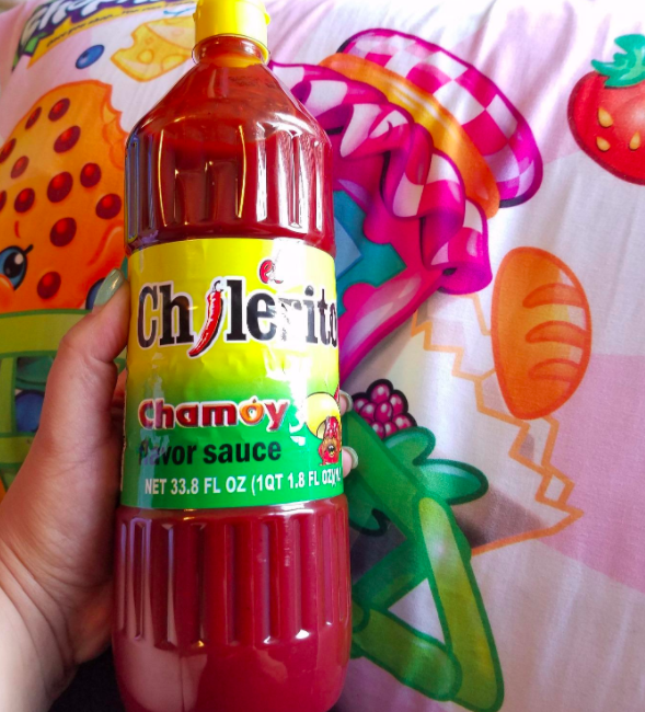 A customer review photo of a bottle of El Chilerito Chamoy