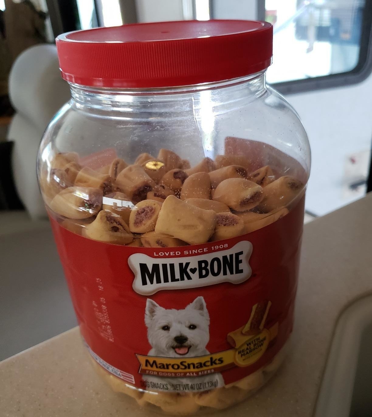 reviewer photo of the Milk Bone jar 