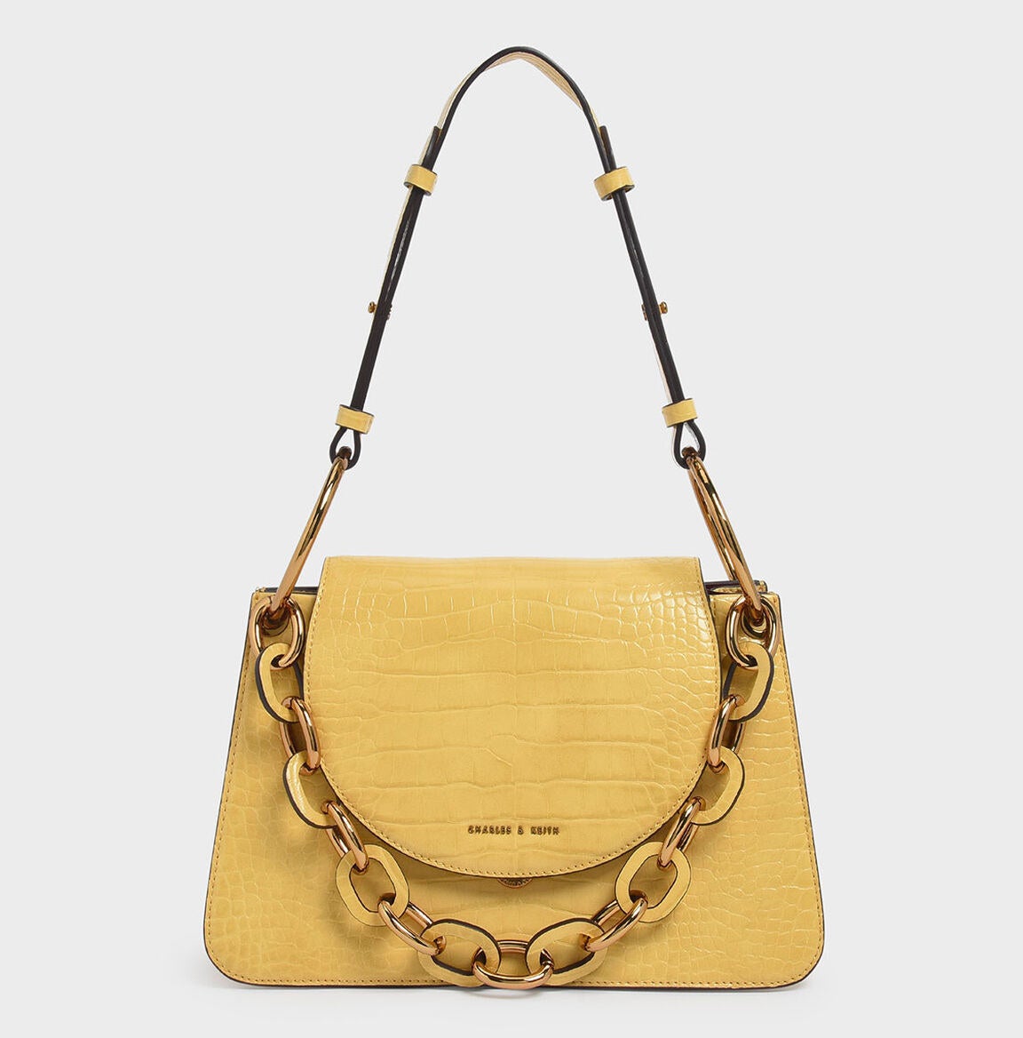 yellow croc-effect shoulder bag