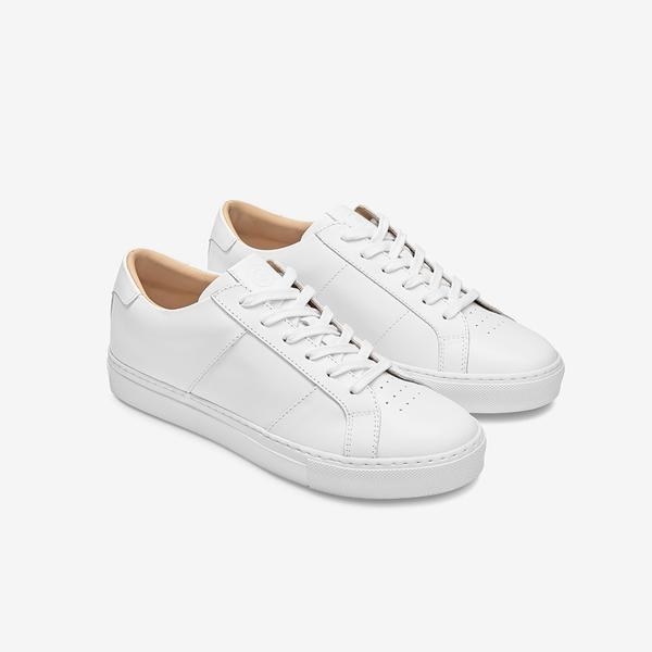 white lace-up leather sneakers