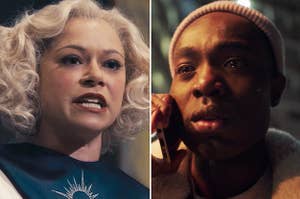 Tatiana Maslany as Sister Alice in Perry Mason on the left, and Paapa Essiedu as Kwame in I May Destroy You on the right
