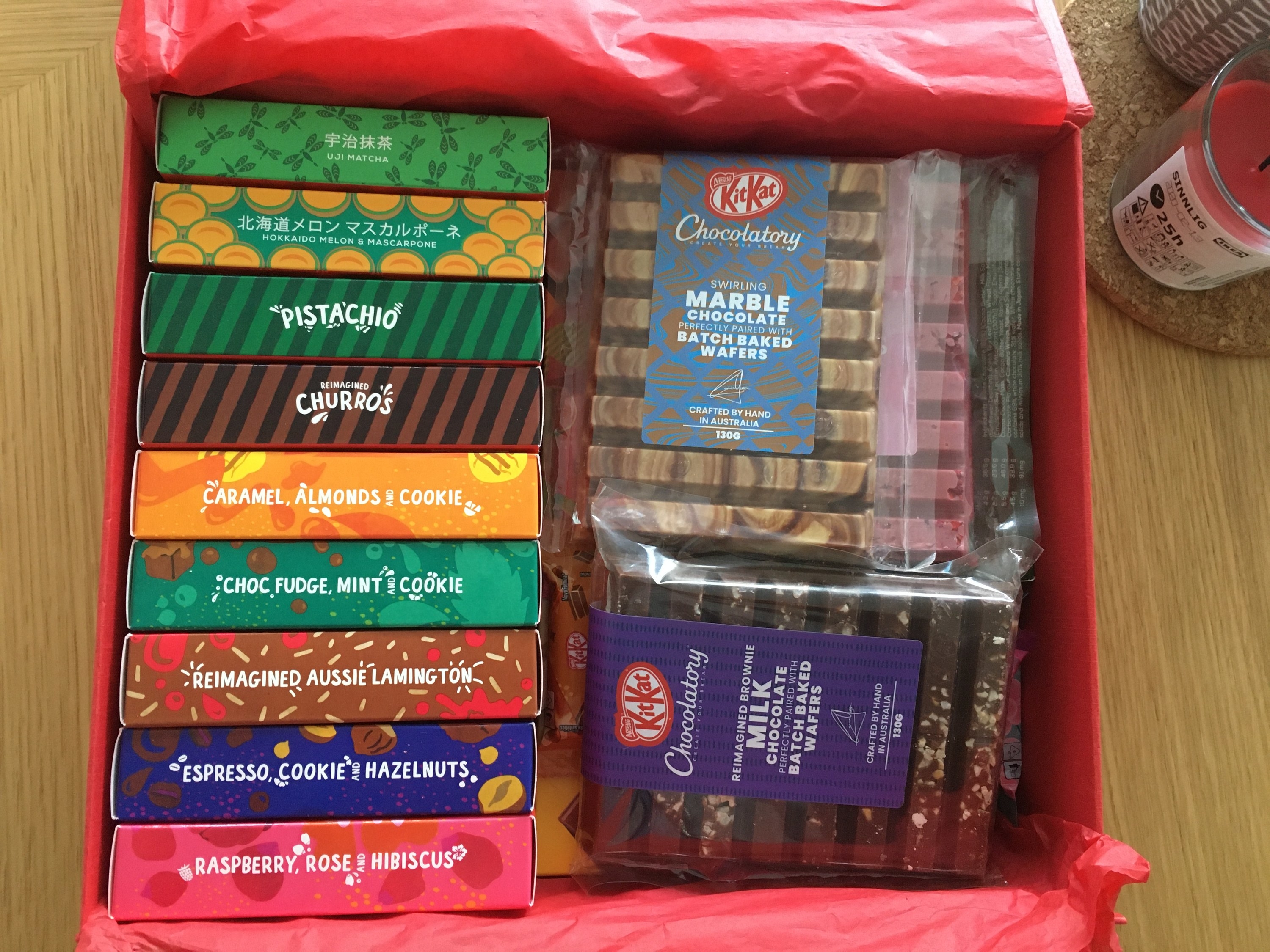 Box filled with different products from KitKat