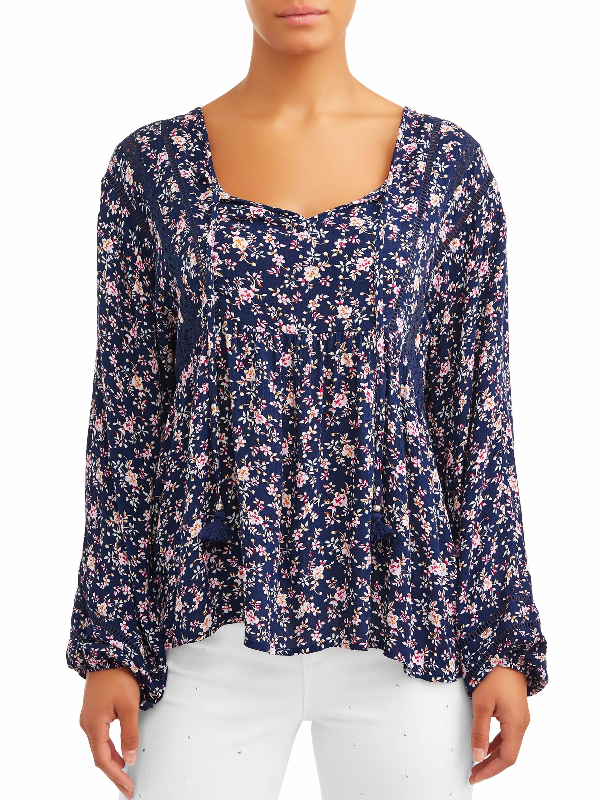 The blue and pink floral blouse