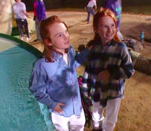 Lindsay Lohan with double Erin Mackey on set