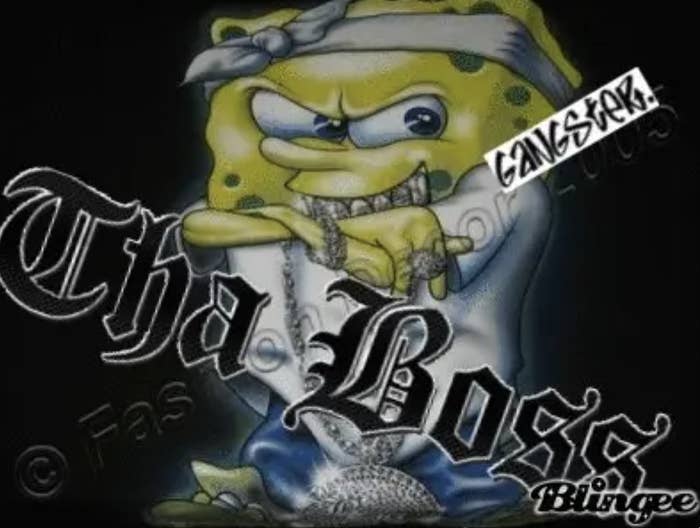 Spongebob with diamond grillz and a huge chain