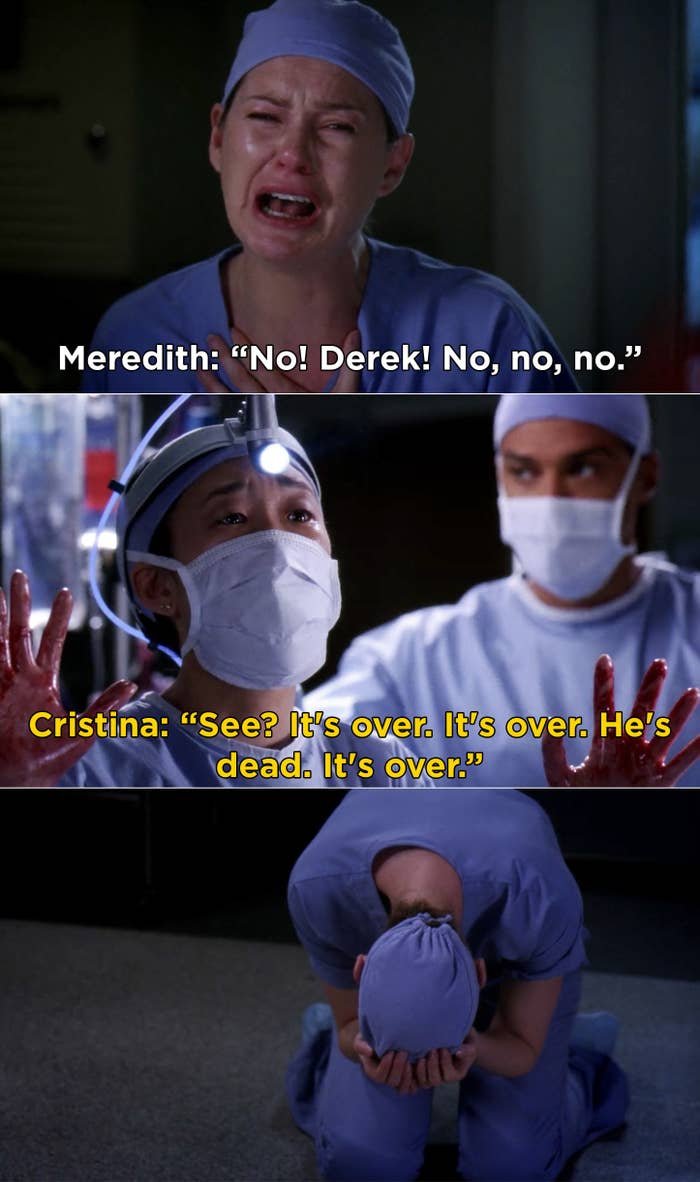 Cristina saying, &quot;See? It&#x27;s over. it&#x27;s over. he&#x27;s dead. It&#x27;s over&quot; and Meredith weeping