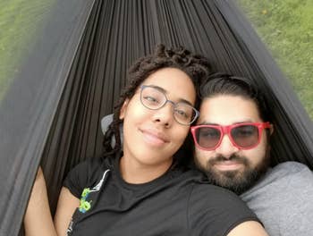 a reviewer and their boyfriend in the hammock