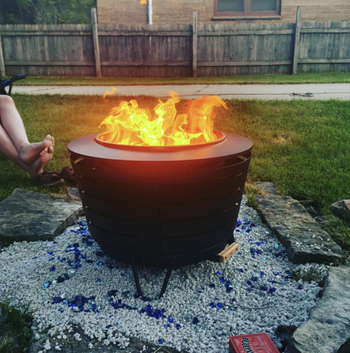 the fire pit with a fire going