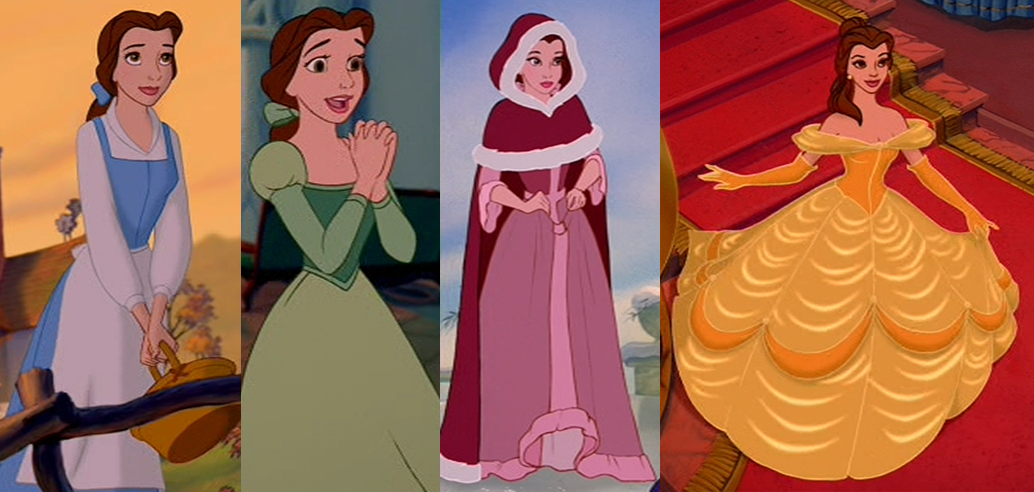 Belle in four different outfits