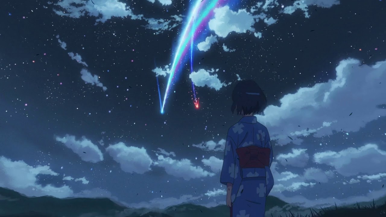 Mitsuha watching a piece break off the comet