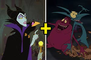 On the left is an image of Maleficent and on the right images of Pain and Panic from Hercules