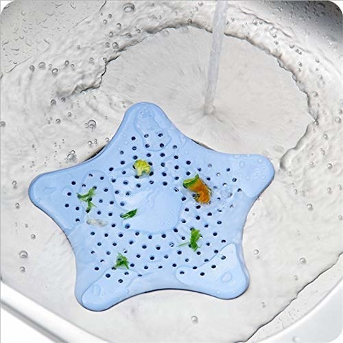 Blue star shaped sink hair catcher.
