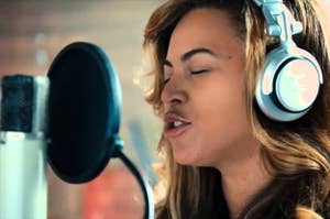 Beyoncé singing in the recording studio