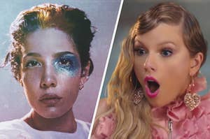 Halsey and Taylor Swift looking shocked 