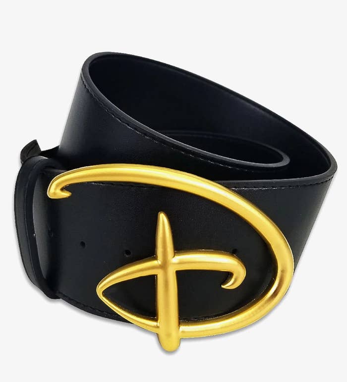 black belt with buckle shaped like disney logo D 