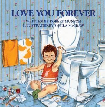 The front cover of the book with a baby sitting next to a toilet