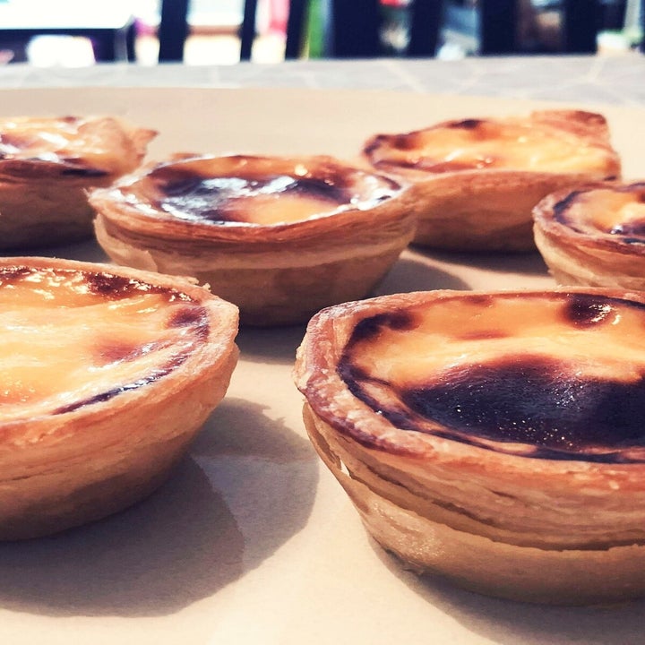 close up of Portuguese custard tarts  