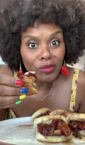 TikTok star Tabitha Brown eating peach biscuits 