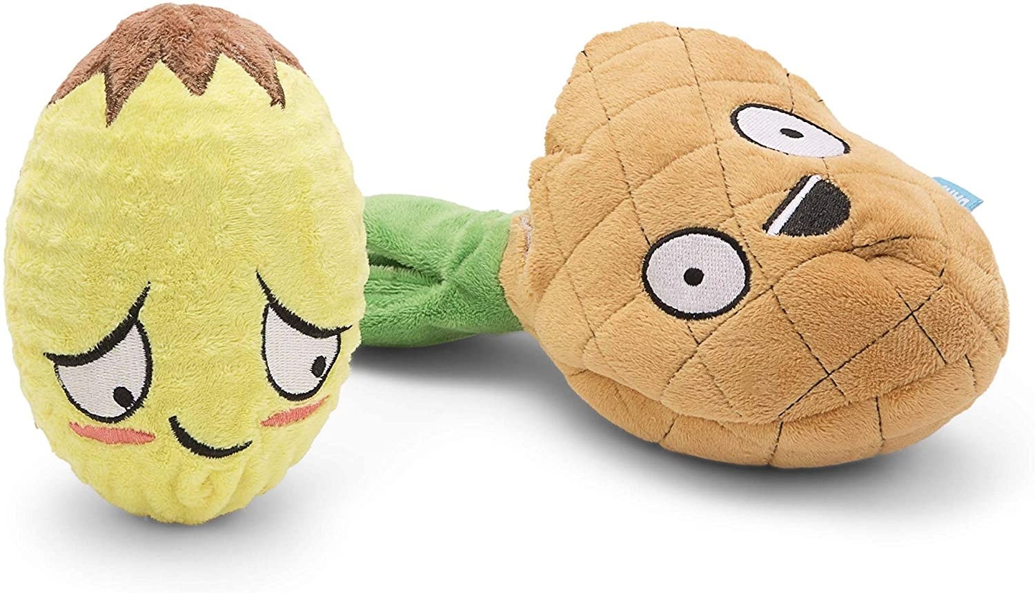 two pineapple plush toys with funny faces