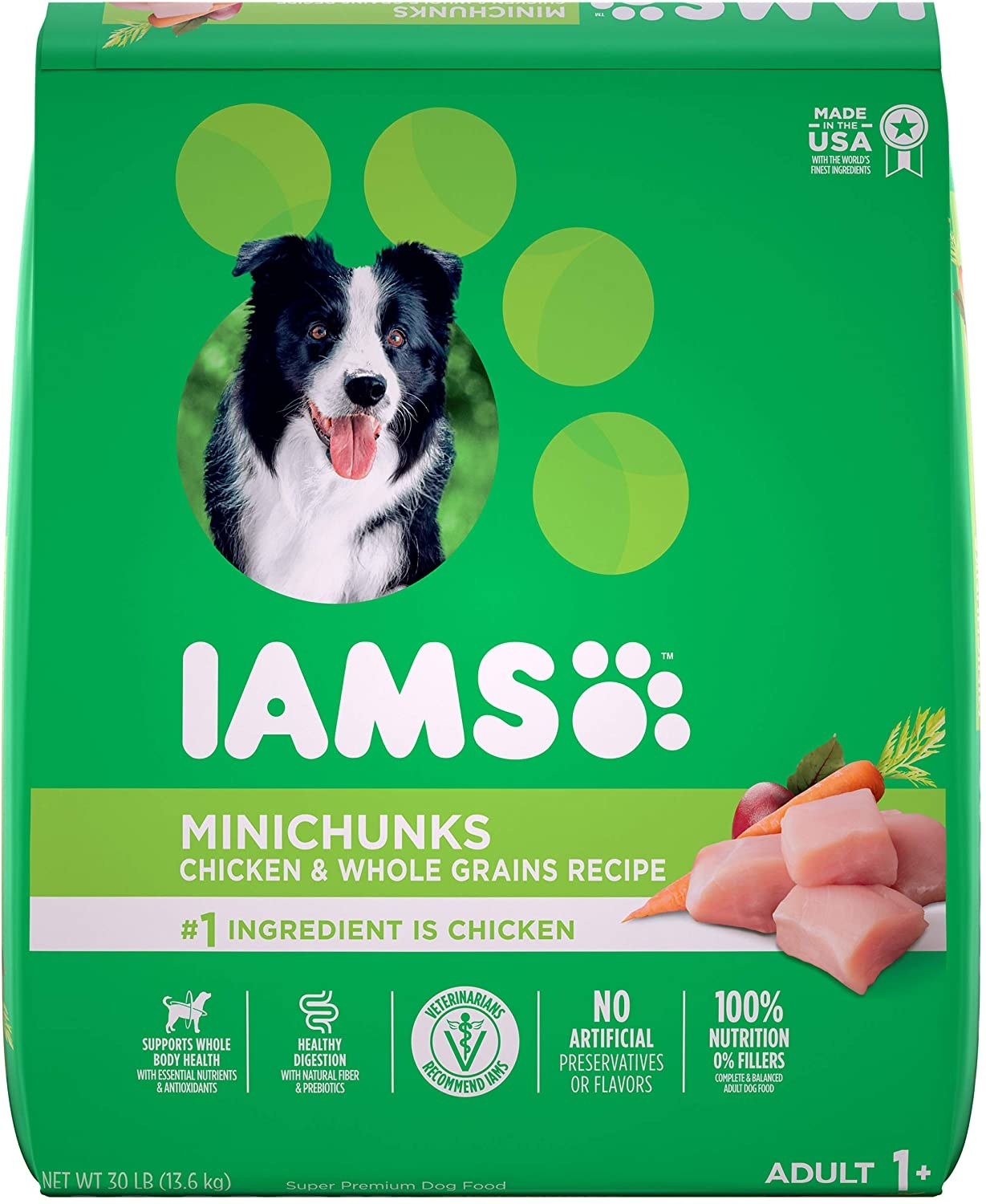 the green bag of Iams dog food