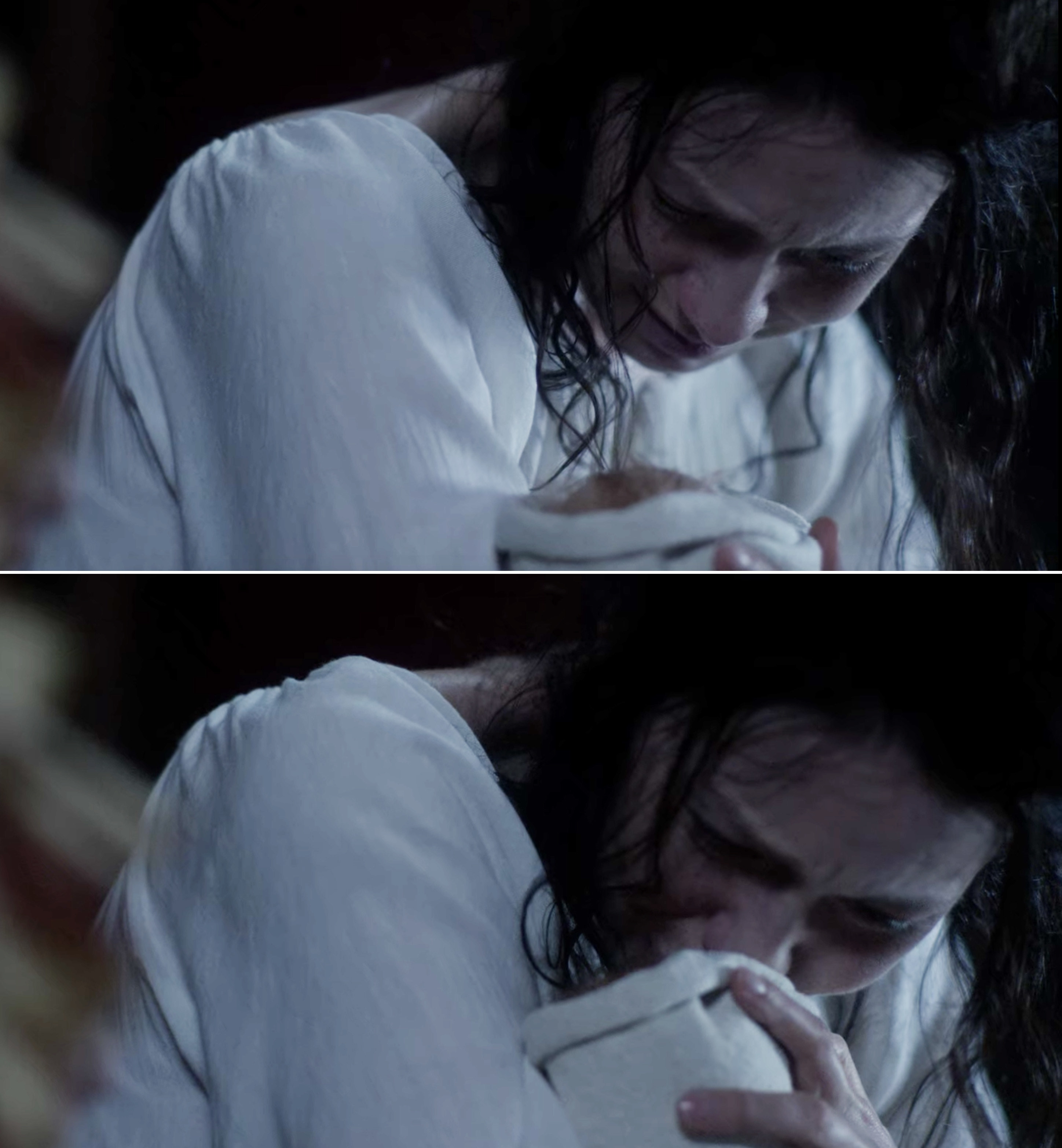 Claire weeping while holding Faith one last time
