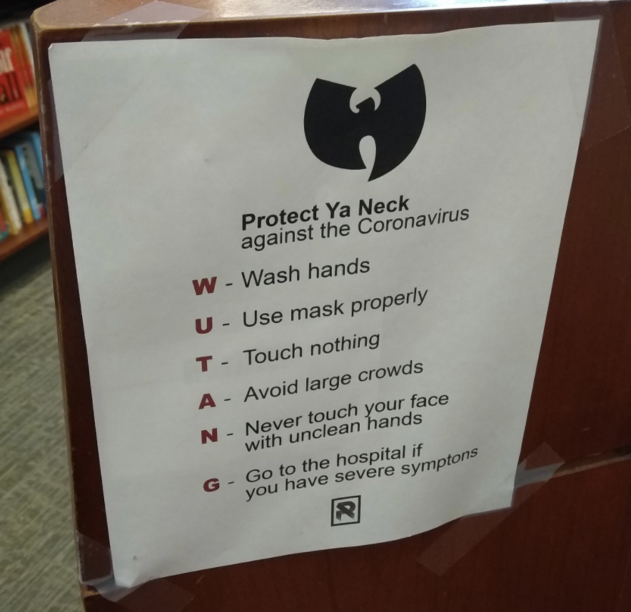 Wu-Tang Clan themed sign about wearing your mask