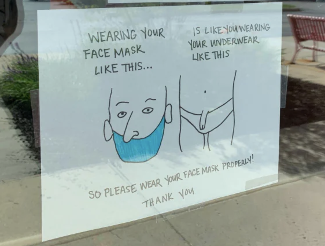 Sign about putting your facemask over your nose