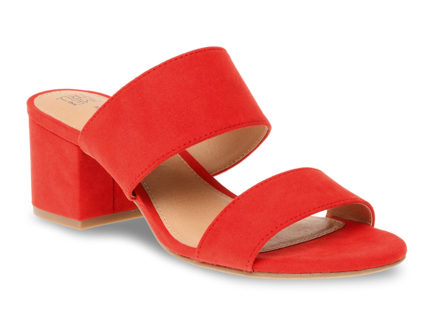 A bright red mule with block heel