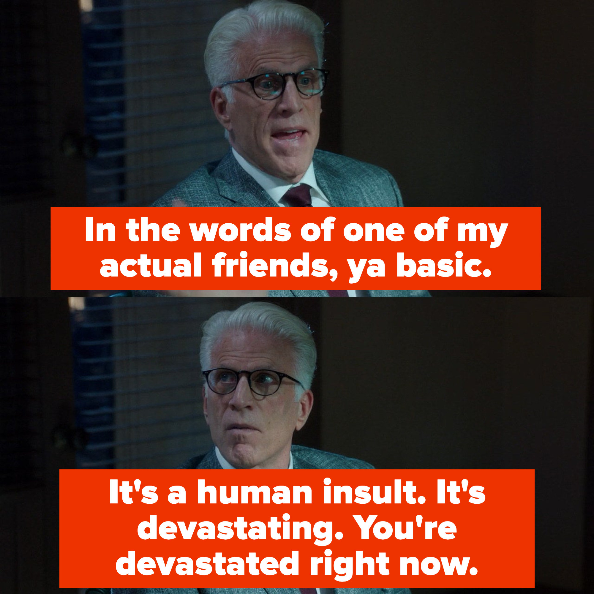 &quot;In the words of one of my actual friends, ya basic. It&#x27;s a human insult. It&#x27;s devastating. You&#x27;re devastated right now&quot;