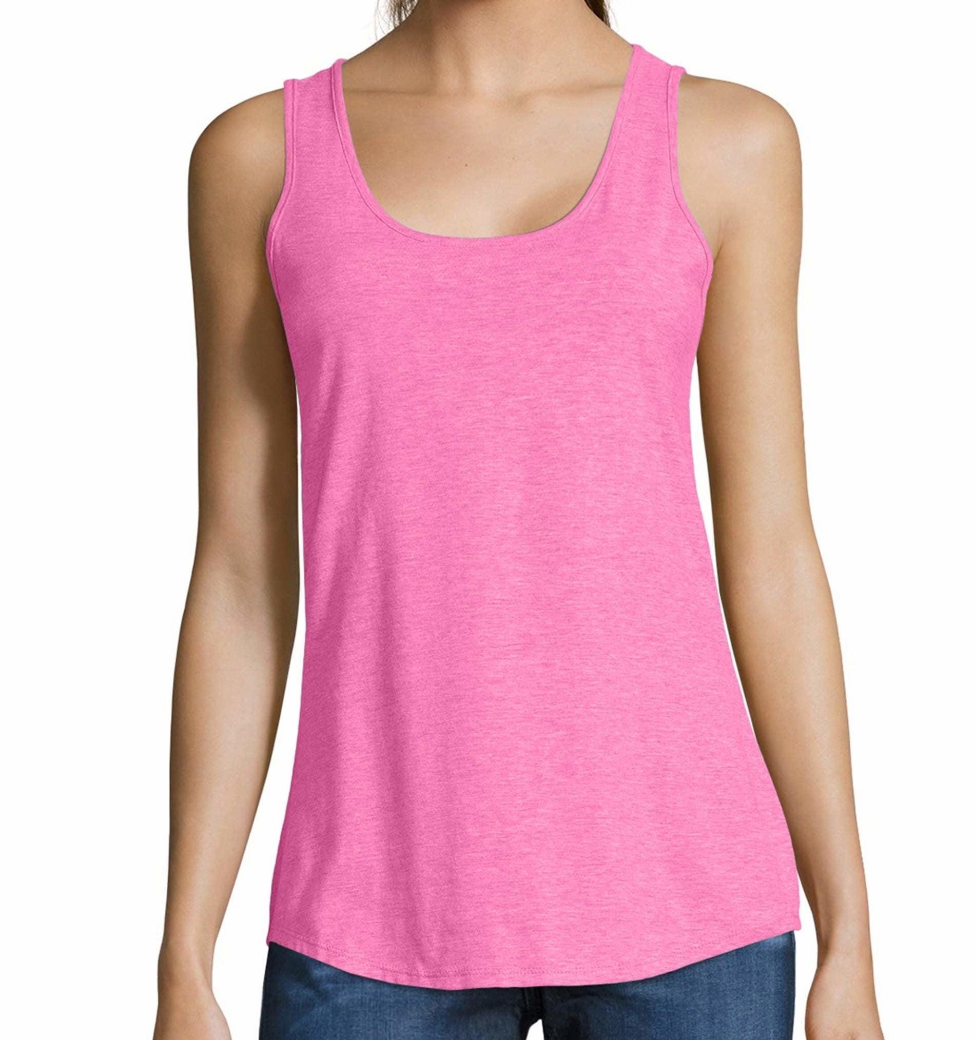 a model in the pink tank top
