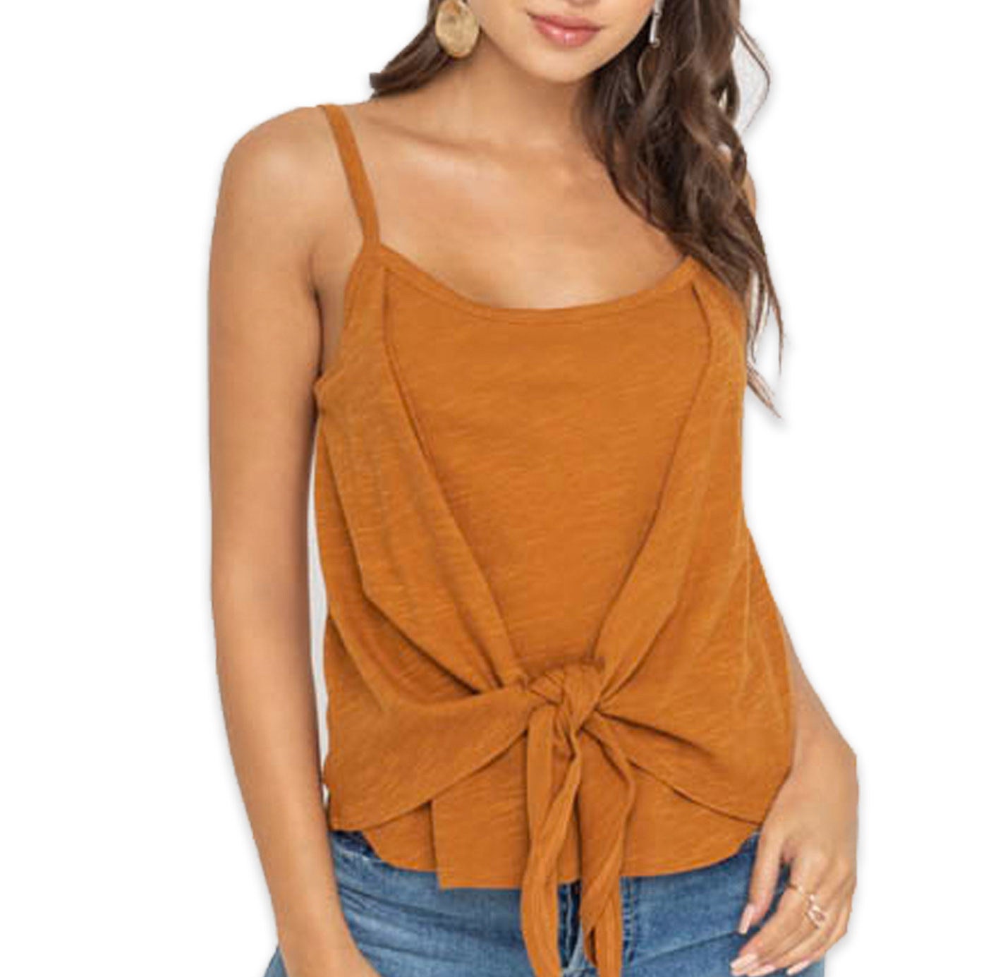 an orange tank with a wrap-tied front