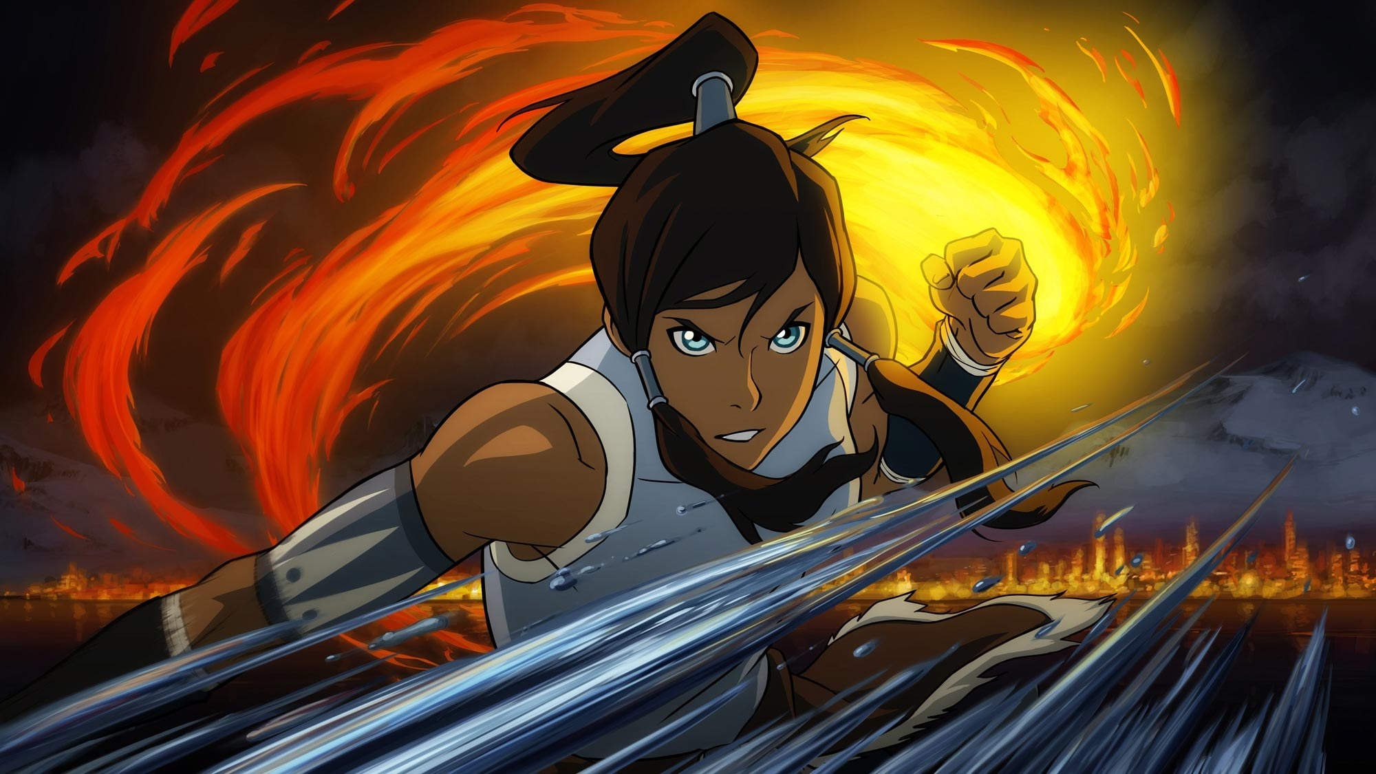 Korra using her avatar powers to control the elements