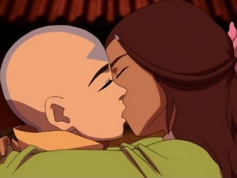 Aang and Katara kissing