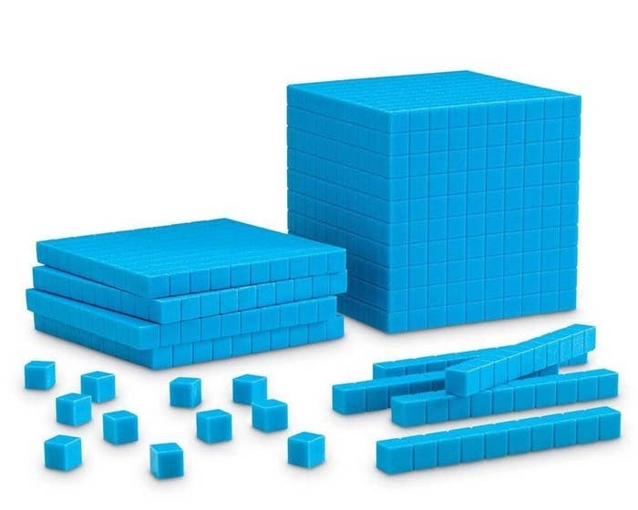 A photo of blue Base Ten Blocks.
