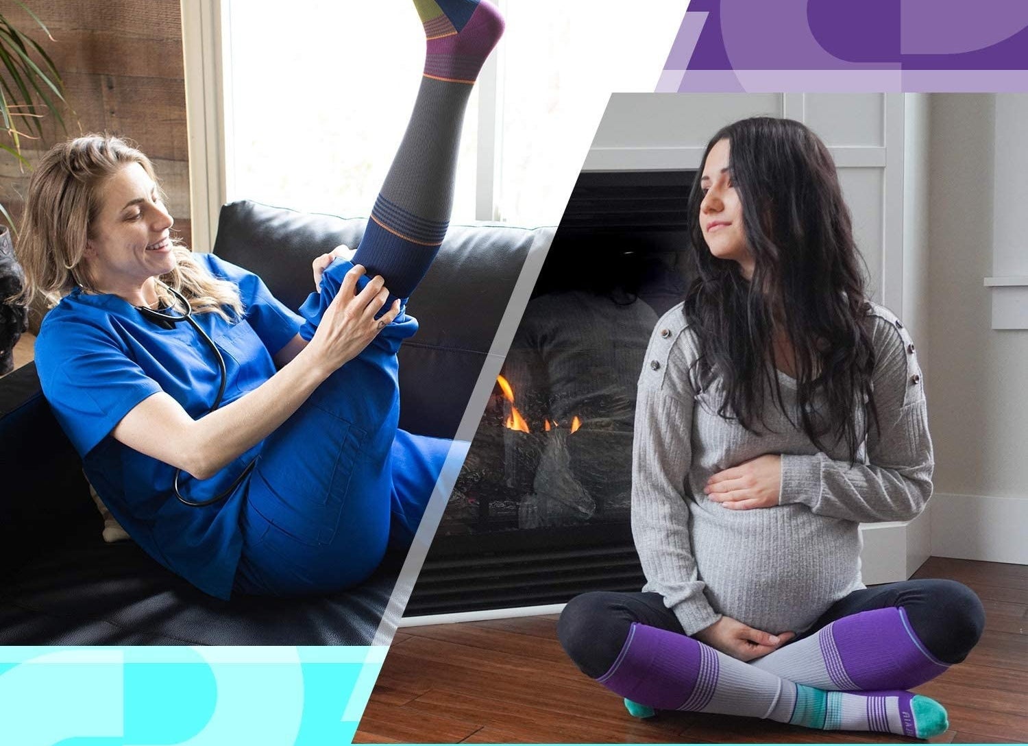 Two pregnant people wearing the socks