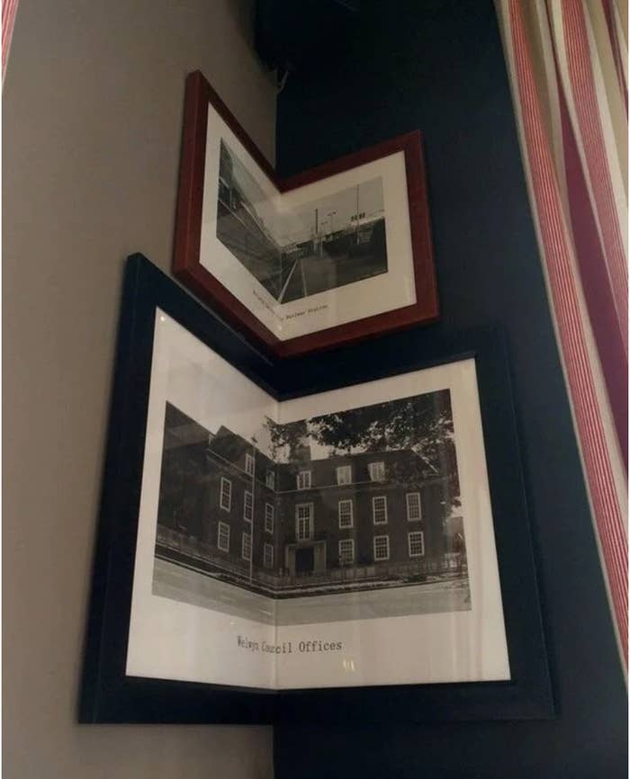 Frames that are altered to fit in the corner of a room