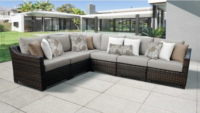 Patio sofa sectional with cushions in single ash color