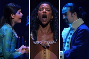 Eliza, Angelica, and Alexander in different parts of Hamilton