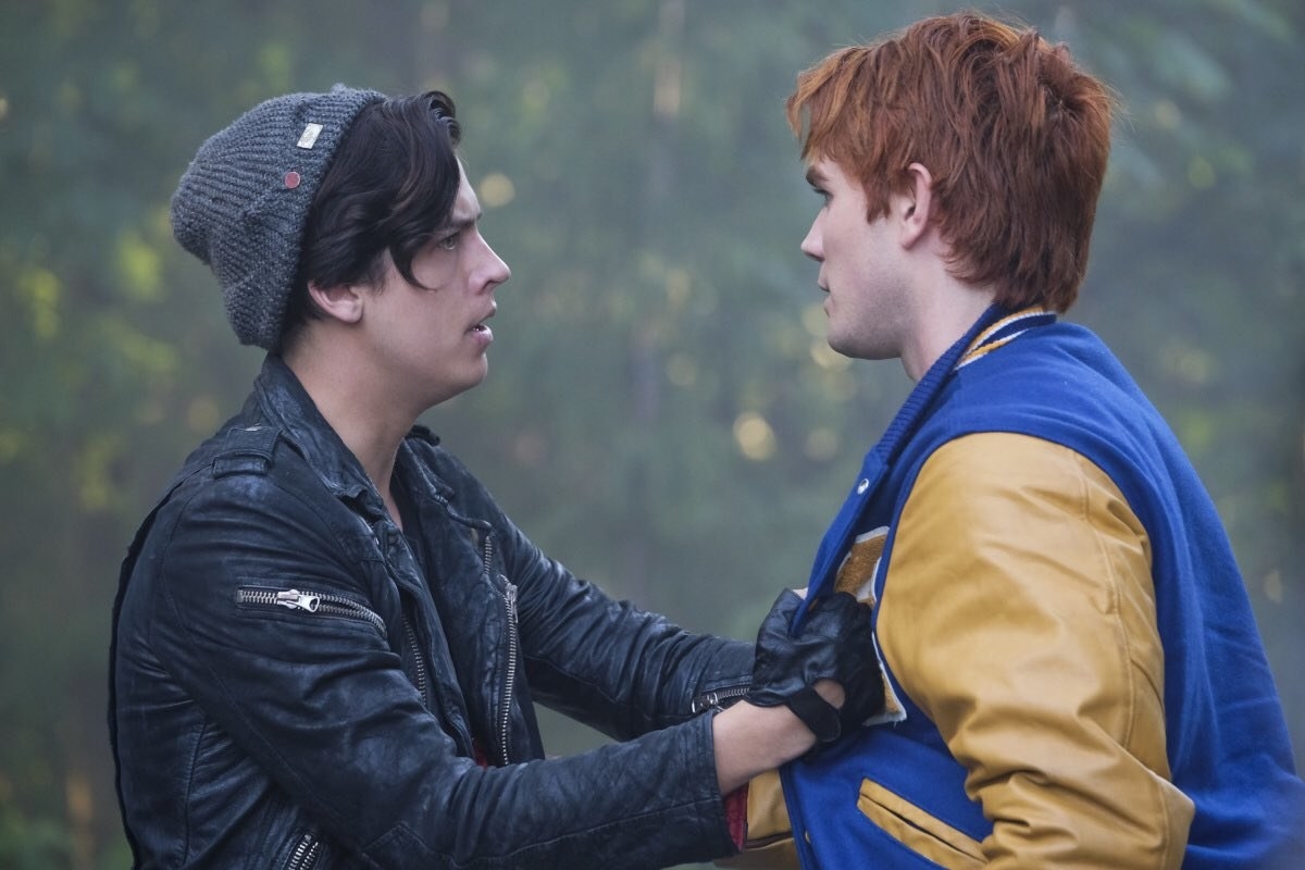 Jughead gripping onto Archie&#x27;s chest super intensely on &quot;Riverdale&quot;