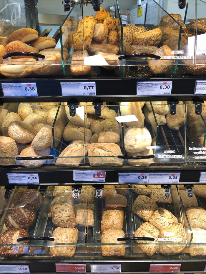 Grab-and-go bread case at a German supermarket.