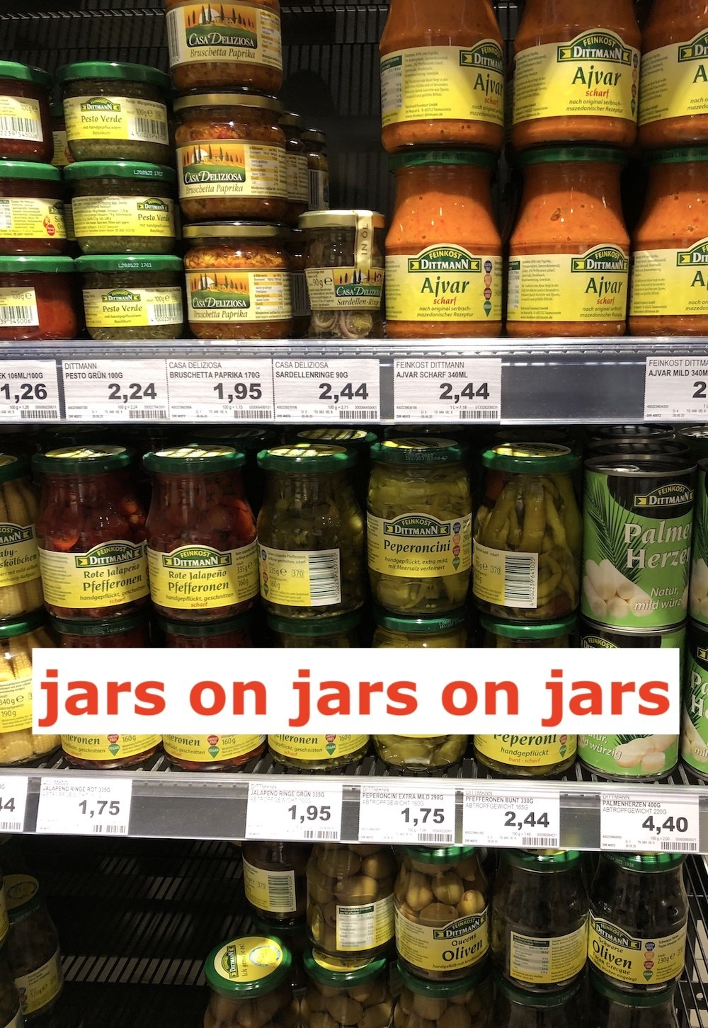 Display of jarred goods at German supermarket