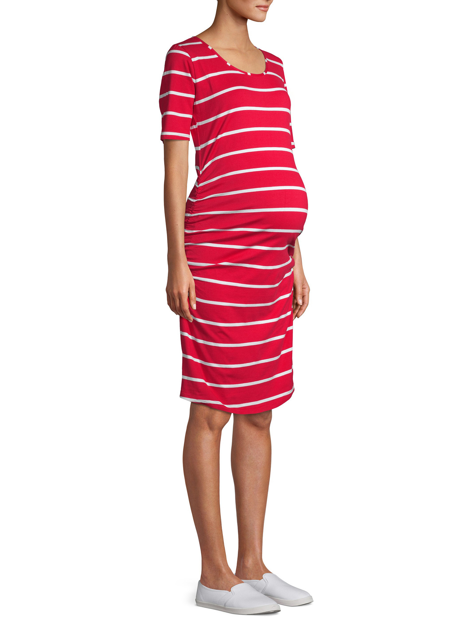 red and white striped maternity dress