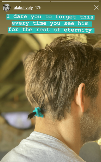A screenshot of an Instagram story showing a small ponytail tied up in the back of a man&#x27;s head