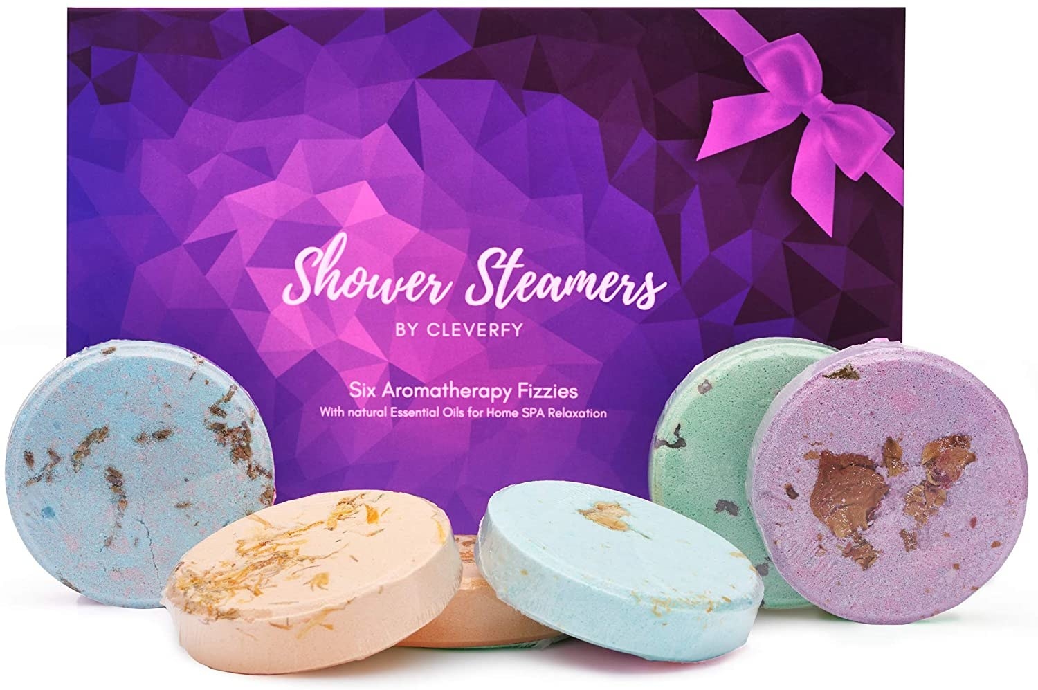 A set of six small round shower bombs 