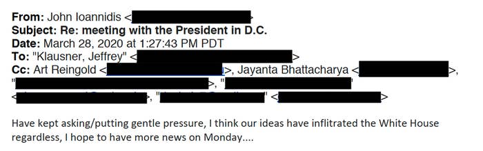 A screenshot of the email from Ioannidis, dated March 28.