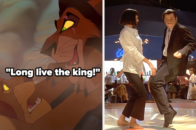 Scar from "The Lion King" pushing Mufasa into the stampede; Mia and Vincent from "Pulp Fiction" dancing in the diner