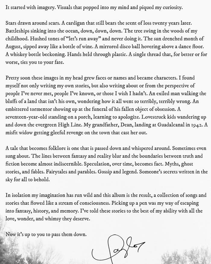 Folklore prologue says Taylor writes about other people besides herself