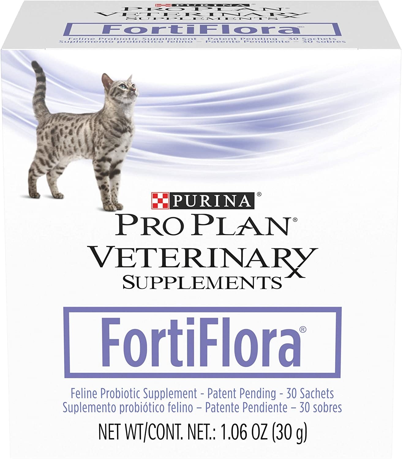 White packaging of cat probiotic supplements