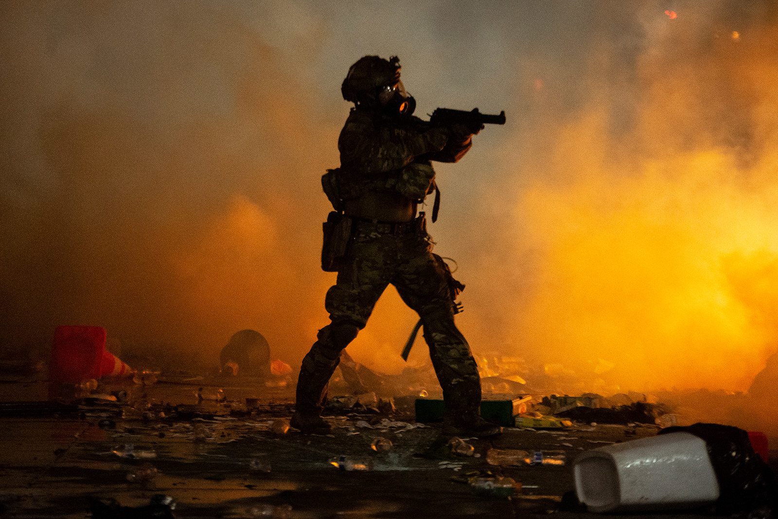 Silhouette of a federal officer pointing a weapon