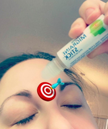 A customer review photo of the application of the Migrastil Migraine Stick